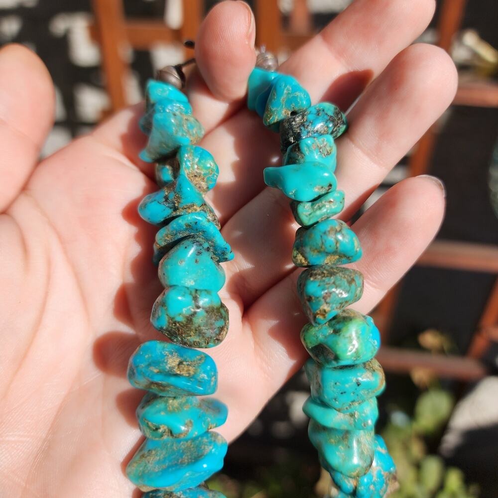 Vtg Santo Domingo Kingman Turquoise Necklace Blue Chunk Nugget Kewa Native Pawn - Picture 14 of 17